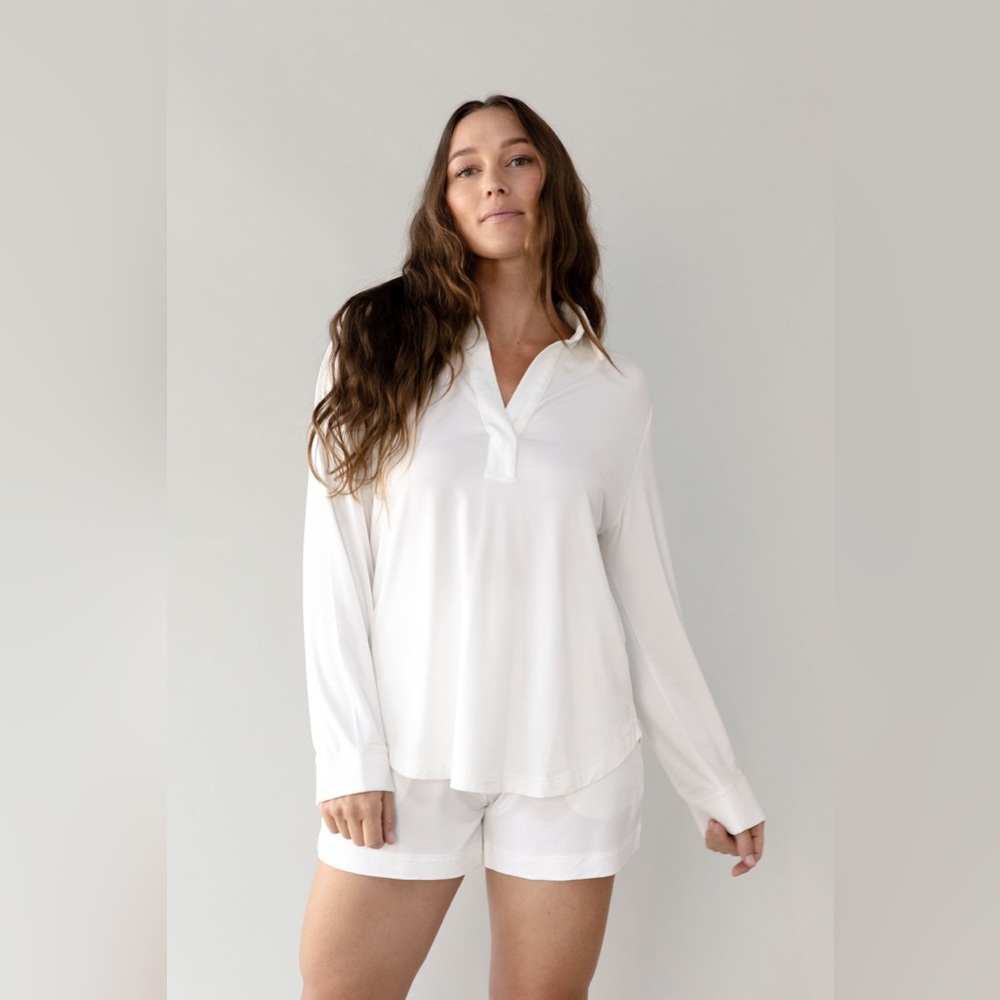 Cozy Earth Bamboo Stretch Long Sleeve Pants Pajama Set - White